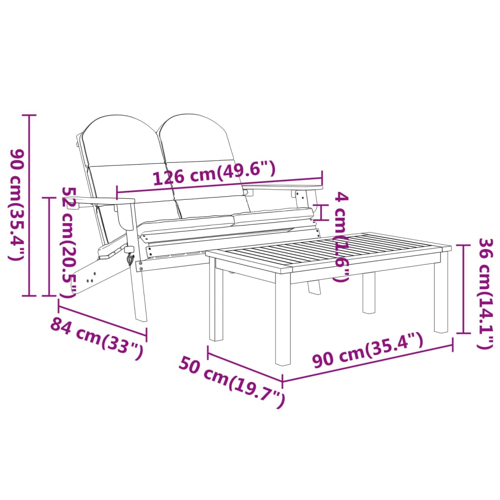 3 piece Garden Lounge Set Adirondack Solid Wood Acacia\