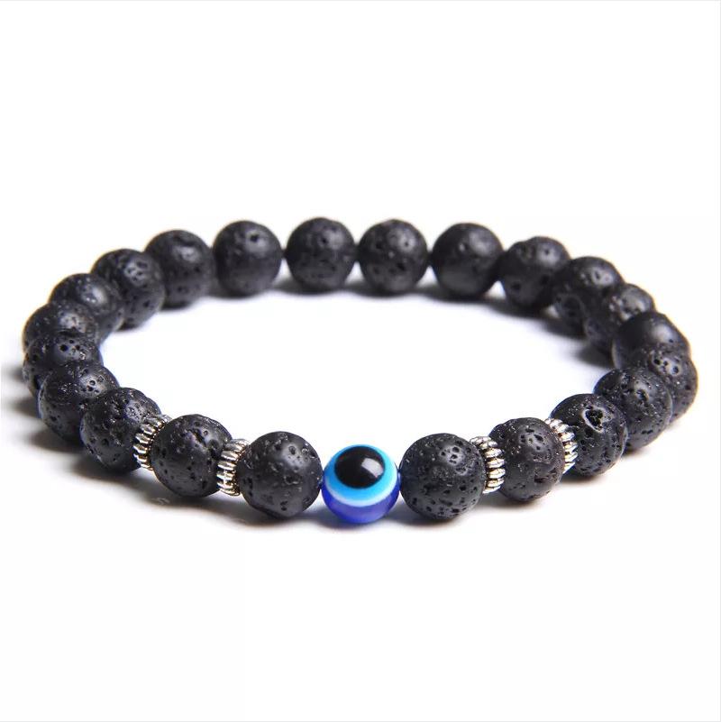 Evil Eye Bracelet Natural Stone Blue Devil Eye Charm Bracelet Beads Agate Stone Bracelet