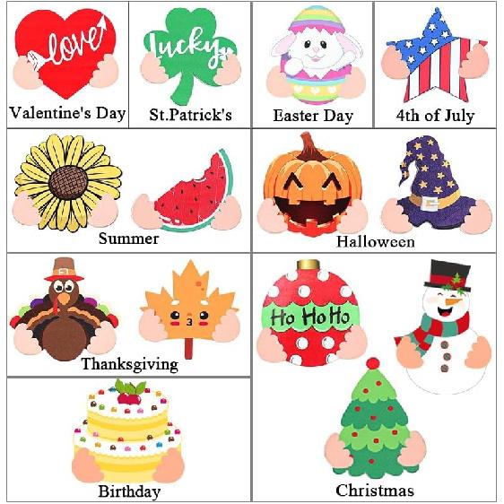 CYNOSA Interchangeable Seasonal Gnome Sweet Gnome Welcome Sign Front Door Decor Wooden Gnome Door Hanger, 12 Inches Farmhouse Wall Sign Gnome Decor