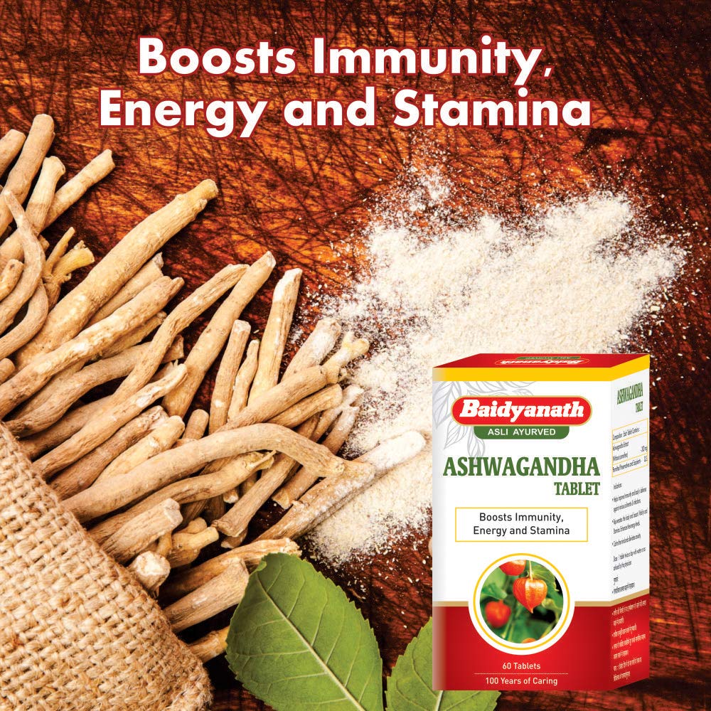 Baidyanath Asli Ayurved Ashwagandha Tablets 60pcs X Pack Of 3 for Strength Energy Immunity Boost