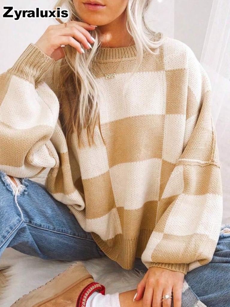 Nieuwe Herfst Dames Gebreide Kleding Gestreept Element Ronde Hals Losse Trui