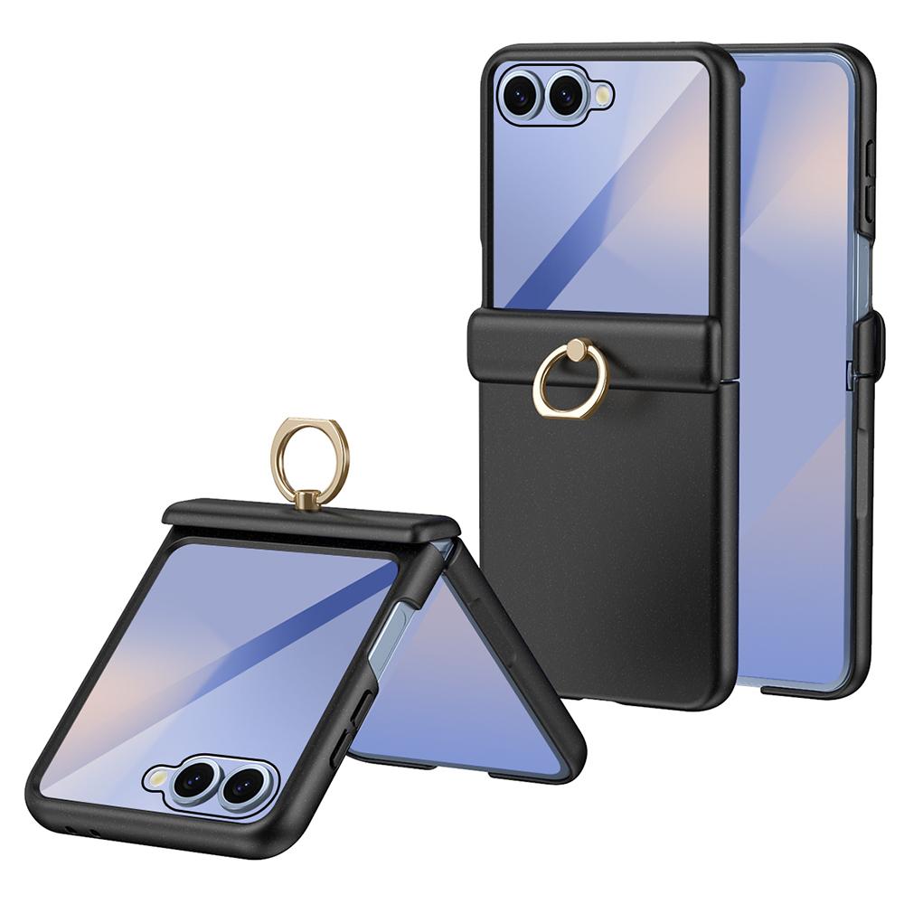 For Samsung Galaxy Z Flip7 5G Case with Tempered Glass Film Ring Holder Kickstand PC Phone Cover
