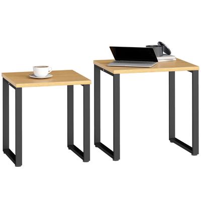 Coffee Table 2-Piece Set, Living Room Table with Metal Frame, Natural