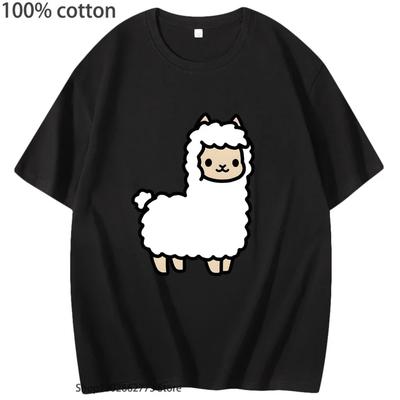 T-shirt Alpaga Cartoon Vicugna Pacos Fashion Clothing Kawaii_Cute Shirts Popular Animal Print Tees Roneck Casual 100% Cotton