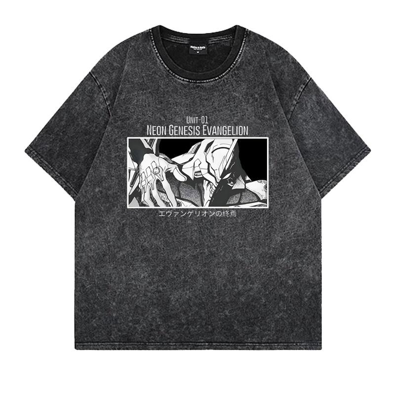 T-shirt Stampata Evangelion Unit Neon Uomo e Donna T-shirt Lavata Cotone Vintage Alta Qualità YK Tops