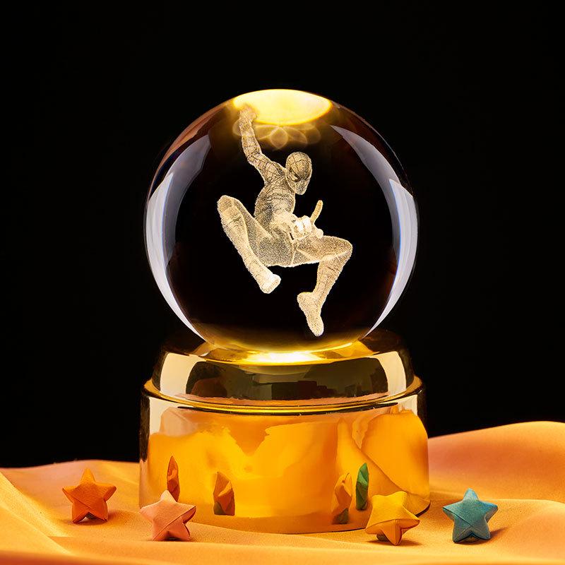 Spider-Man 3D Laser Engraved Glowing Crystal Ball Night Light Ornament