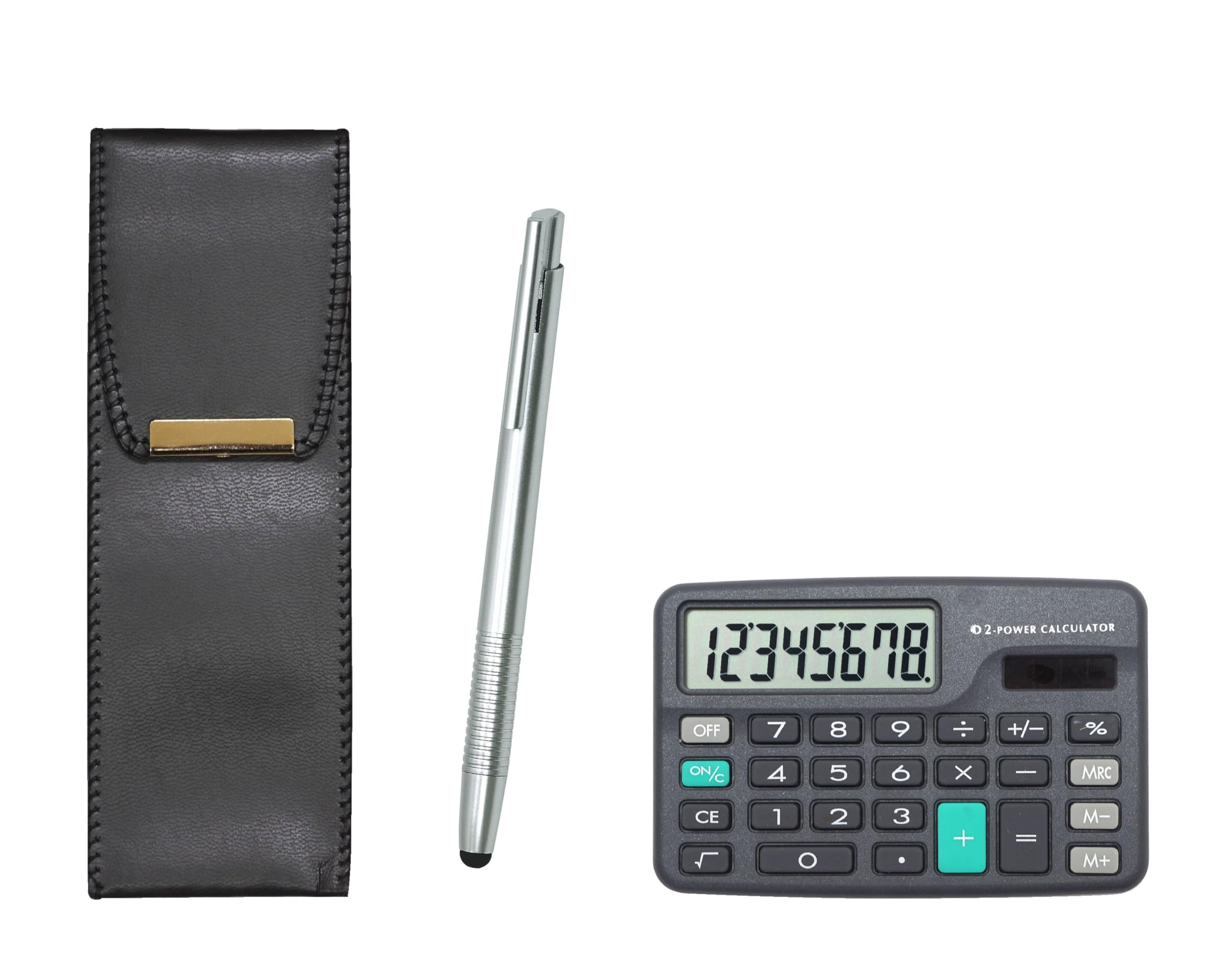 

pen case with mini smartphone touch and ballpoint pen set Eco-leather calculator, screen, knock-type (T23-D-BR-B-TP08)