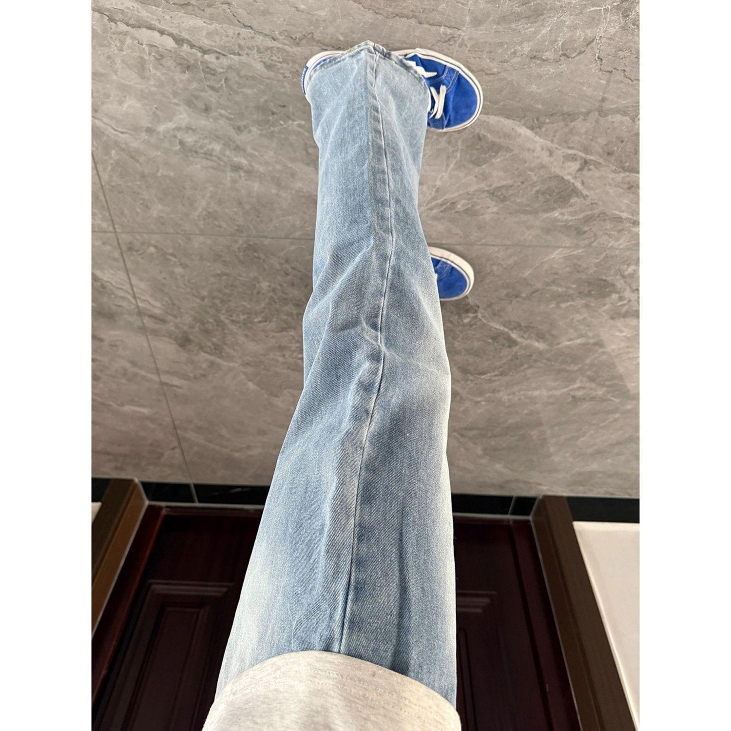 

Мужские джинсы микро-клеш светло-голубого цвета - Прямые брюки Cleanfit для ранней осени для OOTD Standard Size