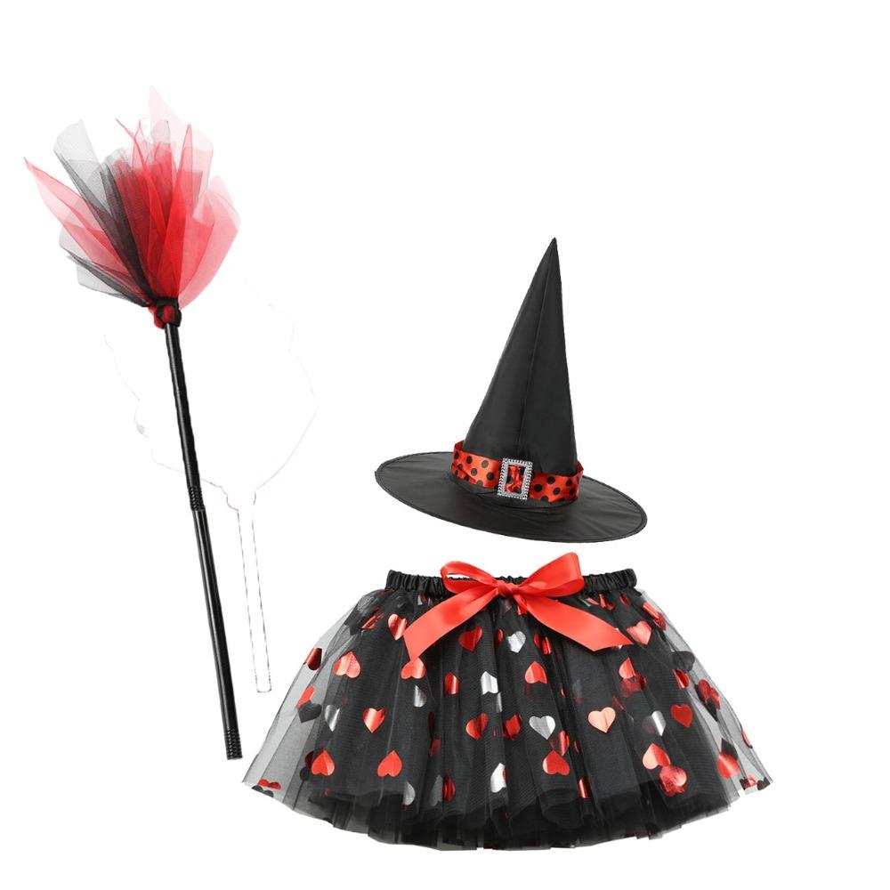 3Pcs/set Pointy Hat Kids Witch Dress Set Wizard Halloween Cosplay Costumes  Girls