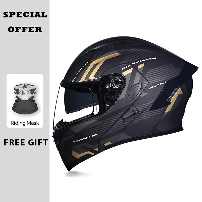 Black Red Motorcycle Helmets DOT Approved Flip Up Moto Helmet Flip Up Full Face Helmet Dual Lens Modular Helmet Factory Price