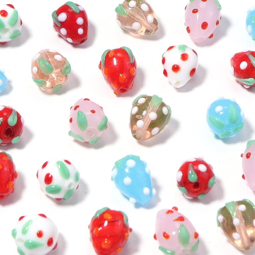 5pcs/lot Colored Strawberry Shaped Lampwork Beads Loose Spacer Glass Beads For DIY Charms Bracelet Earrings Jewelry Accessories