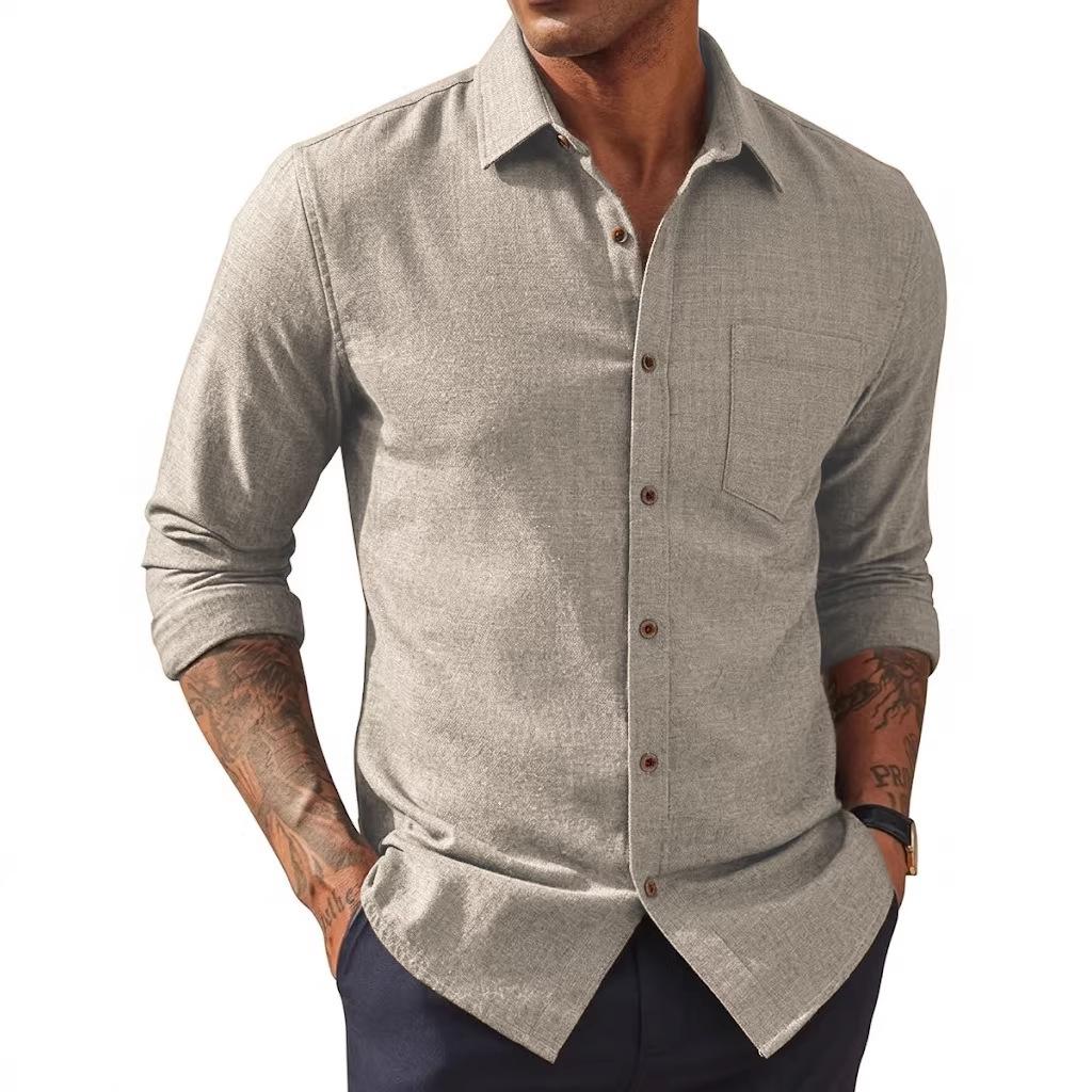 Men s Casual Long Sleeve Button Down Shirt Lapel Collar Pocket Breathable Cotton Linen Shirt for Men Daily Business Casual Wear M светло-серый