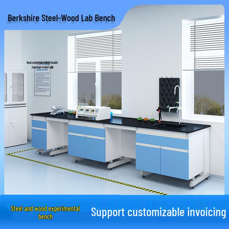 Steel-Wood Laboratory Workbench with Central Ventilation System Customizable
