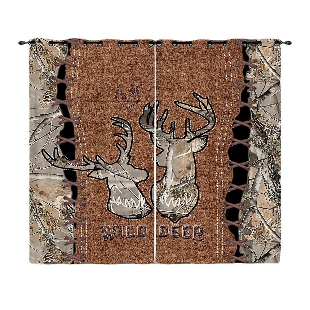 Curtains Animal Deer Pastoral Curtains Digital Printing Blackout Curtains No Punching
