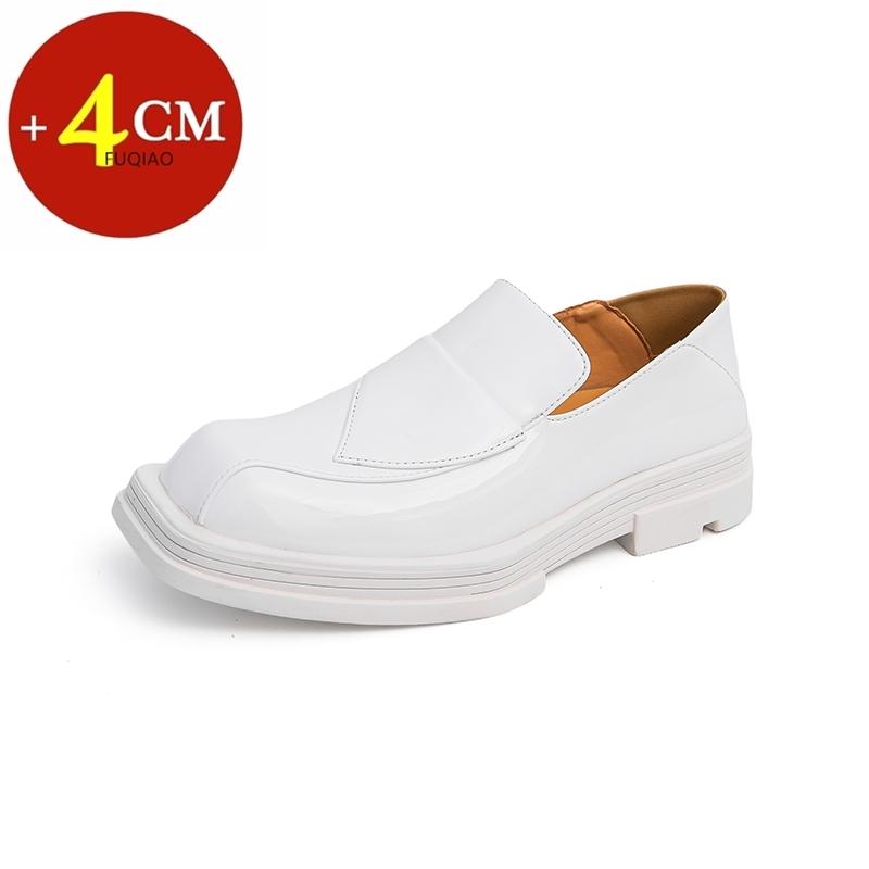 

Fashion Trends Square Toe Men Leather Shoes Party Casual Thick Soled Shoes Slip-On 4CM Increase height Loafers Moccasins 39 белый
