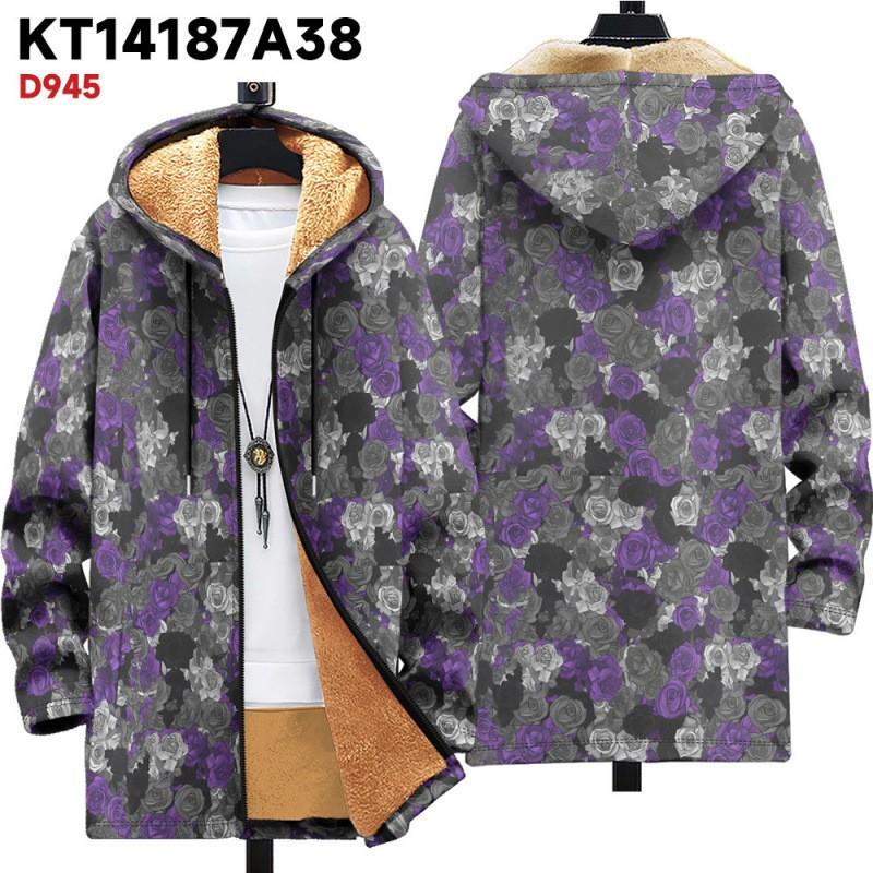 Winter British Style Hooded Zip Up Cotton Jacket Teens Streetwear 3D Print Fleece Lined