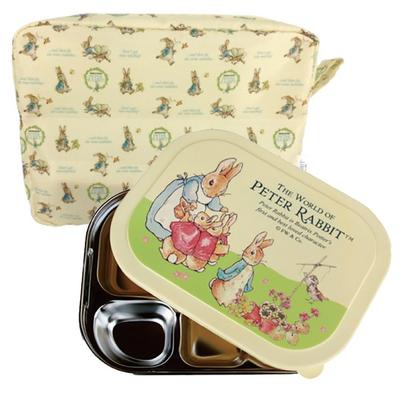 Peter Rabbit Sealed Plate Lunch Box 3985 + Pocket Set, Ivory, Plate + Lid + Pocket, Popular Korean Parenting Items