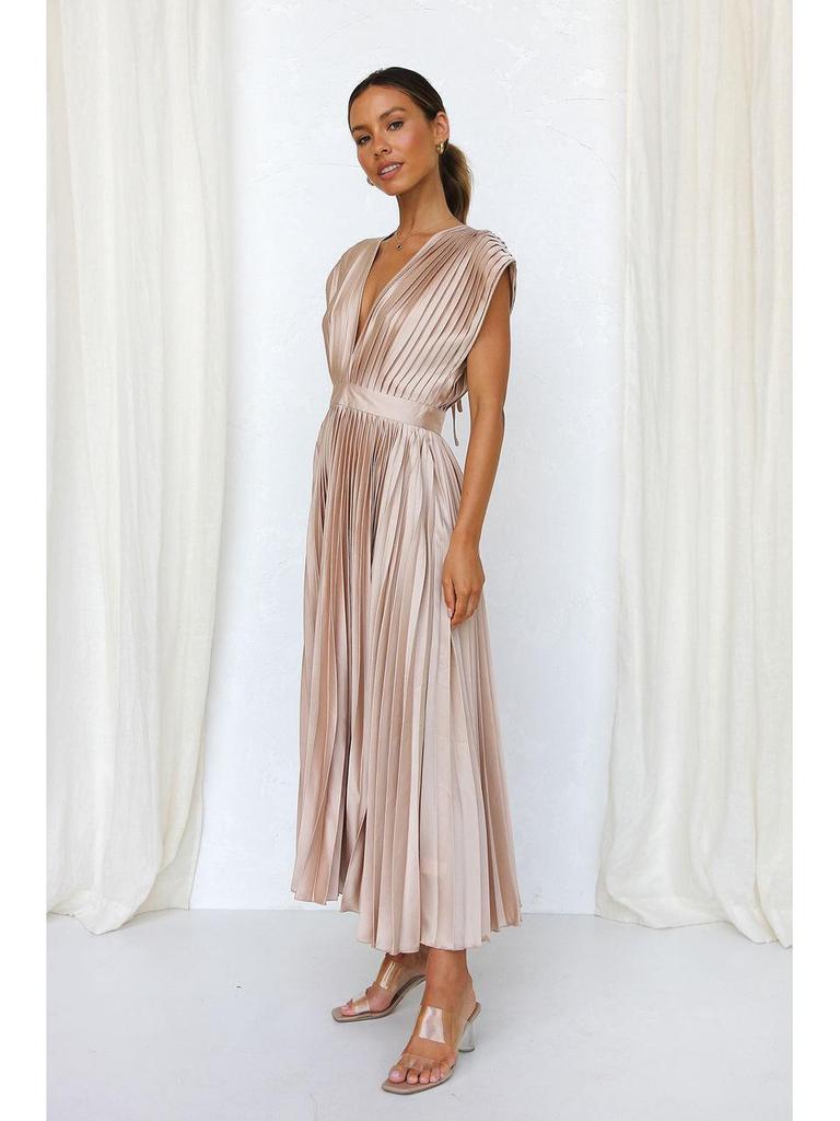 Europäisches und Amerikanisches Sexy Plissiertes Lässiges Ärmelloses Kleid mit Reißverschluss