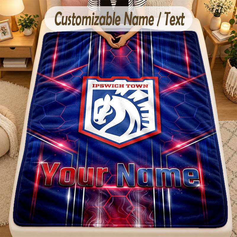 Flannel BlanketIpswich Town Custom Name Text Personalized Soft Warm Throw Blanket Home Decor Gift