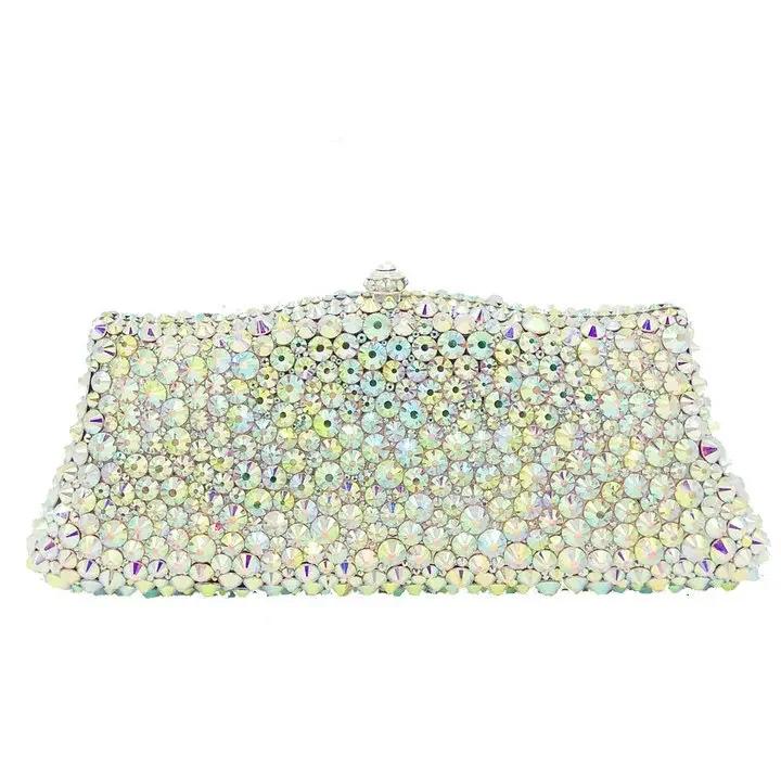

Boutique De FGG Silver AB Crystal Clutch Evening Handbags for Women Formal Party Rhinestone Bags Wedding Bridal Minaudiere Purse Mini Size
