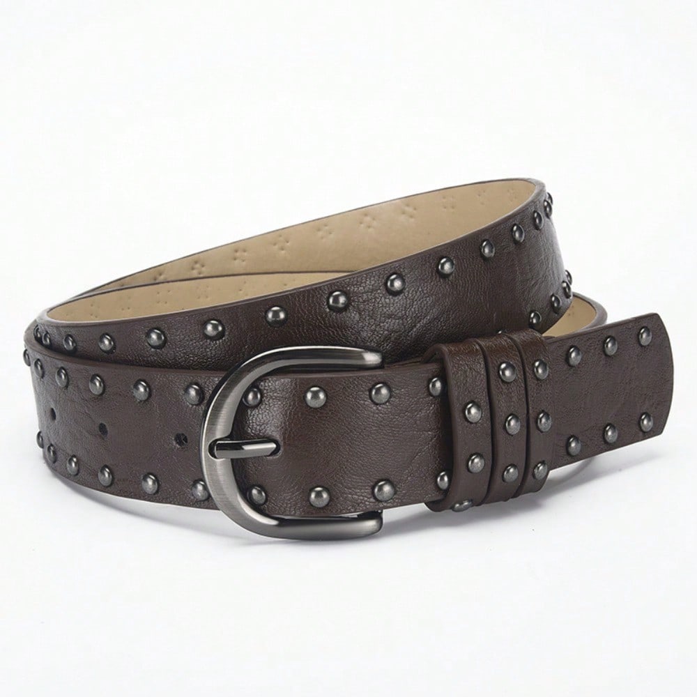 Double row rivet pin buckle women's belt retro punk decorative jeans fashion European and American style black