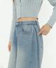 Jinmania Side Pintuck Wide Knee-Length Half Denim Pants Unisex (Light Wash)