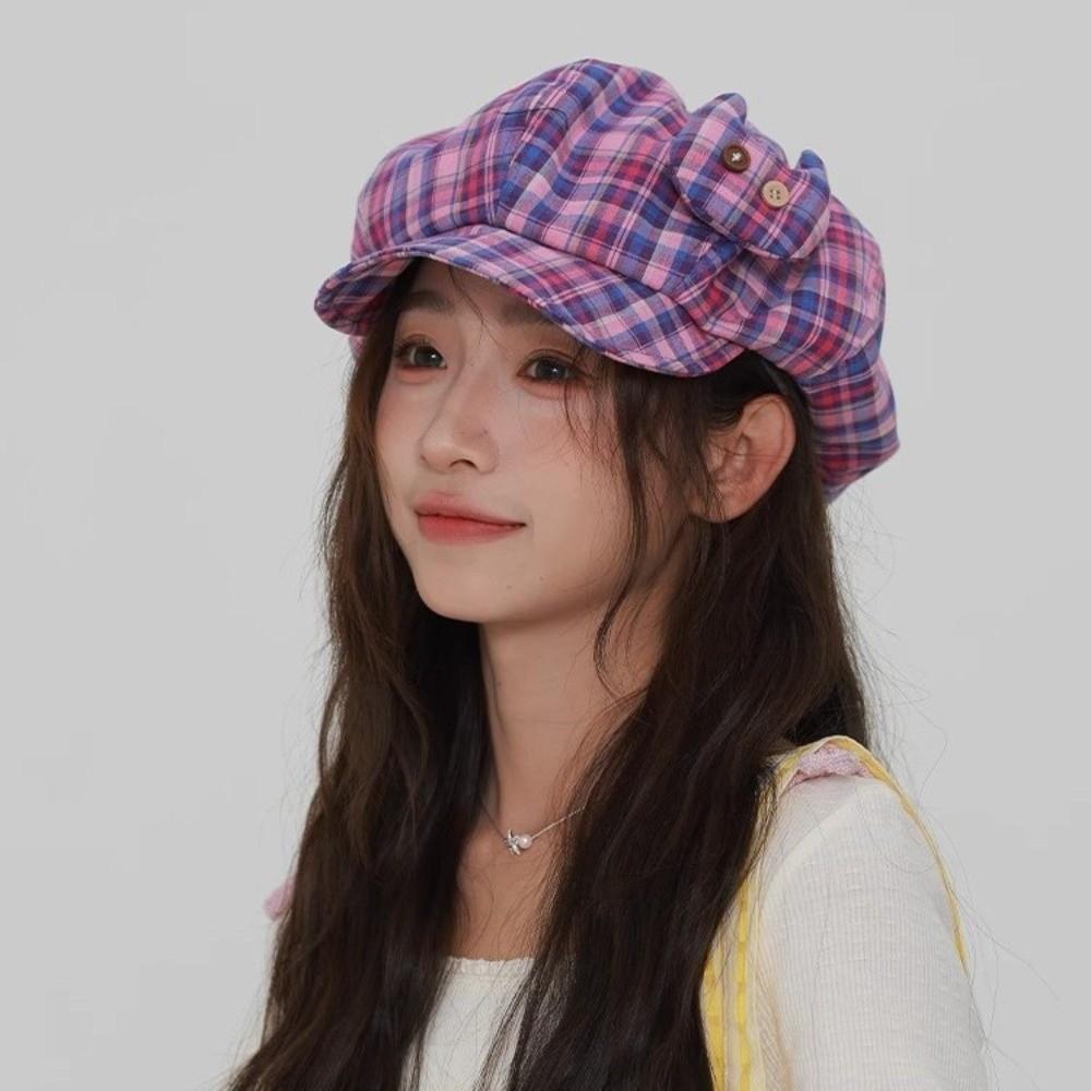 Sun Protection Plaid Cloud Berets Korean Style Octagonal Caps Ins Newsboy Cap Female