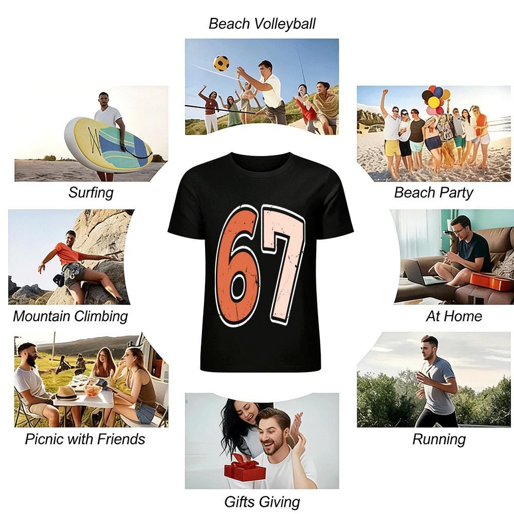 Vintage Distressed 67 Number Print Casual Loose Unisex T-Shirt Pure cotton T-shirt