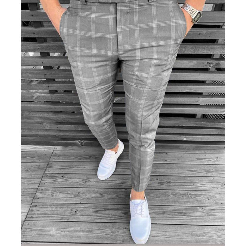Men's Fashionable Stretch Trousers, Slim-fitting Plaid Trousers, Business Suit Trousers, Casual Golf Trousers