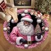 1Pcs Christmas Black Santa Pattern Round Area Rug Indoor Non-Slip Washable Fiber Carpet Soft Comfortable Mat For Bedroom Living Room