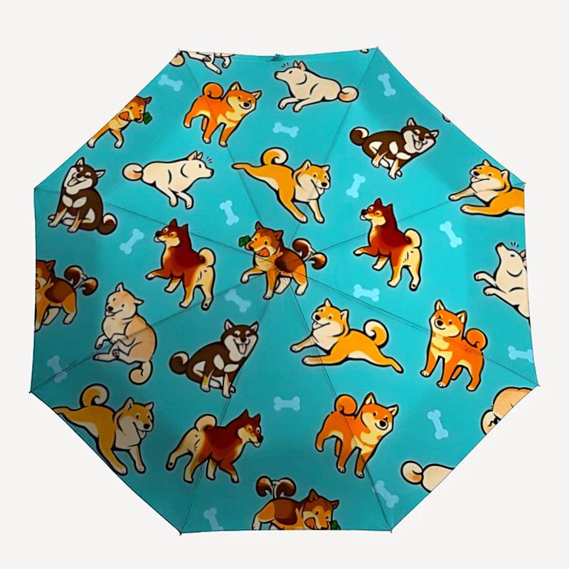 1pc Dogs Bones Fashionable Automatic Opening/Closing Folding Umbrella with 8 Bones, Windproof Portable, Daily Use147