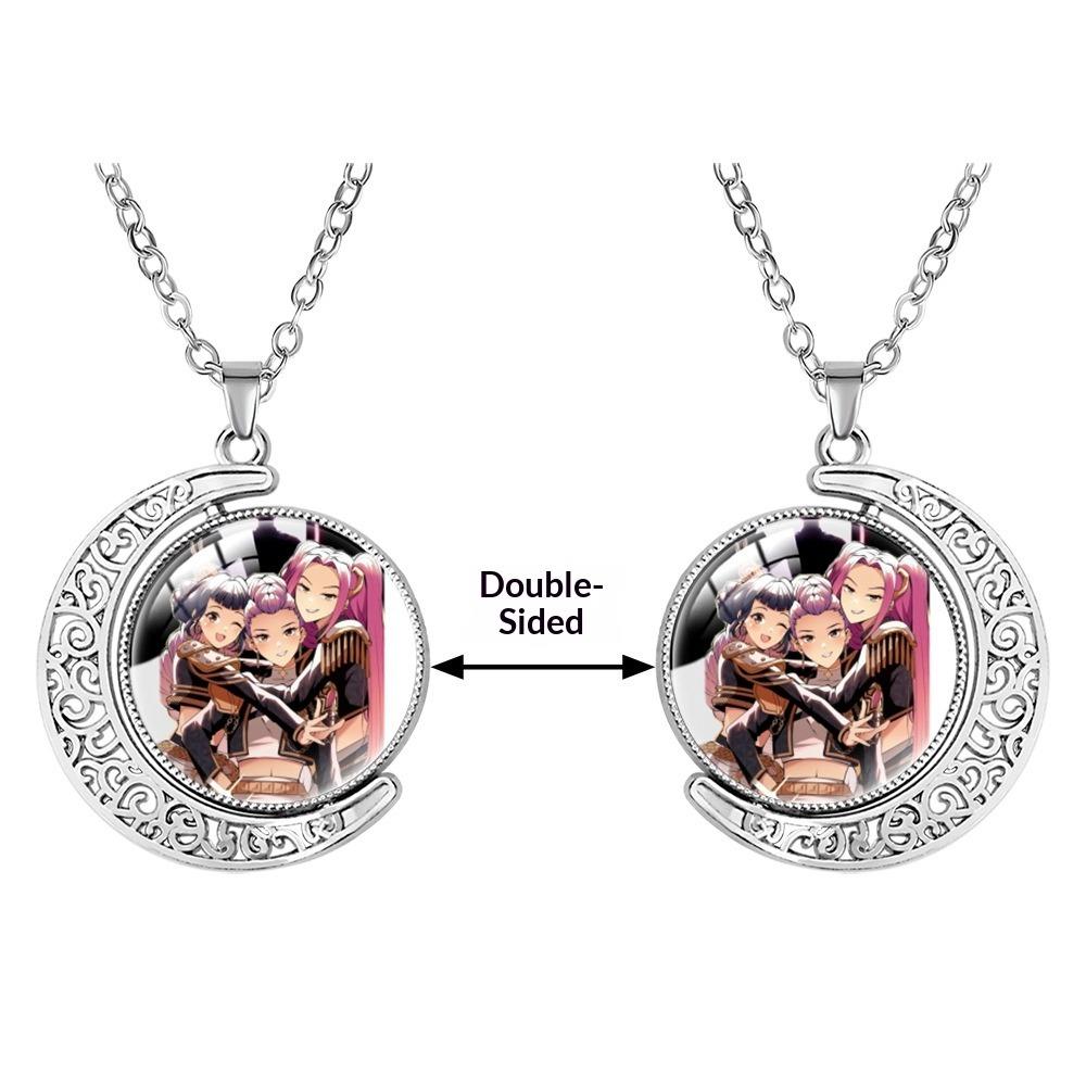 Collana con Pietra Preziosa a Forma di Luna Crescente Ciondolo Rotante Double-sided Accessori di Coppia di Alta Gamma