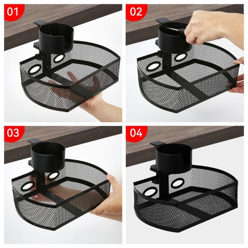 Multi functional Swivel Drawer Organizer with Cup Holder Efficient Under Desk Mesh Storage Basket for Offices and Homes