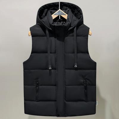 Vinter Herr Varm Väst Med Huva Plus Storlek Casual Ärmlösa Parkas Man Mode Tjocka Jackor
