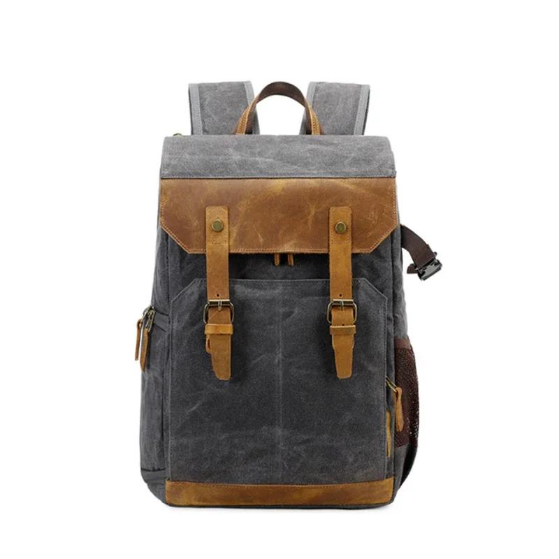 Camera Bag Batik Canvas+Leather Waterproof Camera Backpack DSLR Case Padded Large Photo Bag C3086