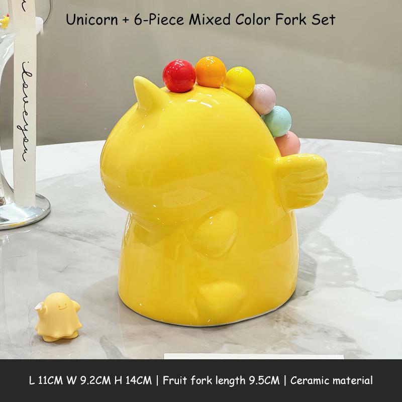 Crab-Shaped Fruit Fork Set With Ceramic Holder Stainless Steel Dessert Forks And Cute Storage Jar Kit For Elegant Serving