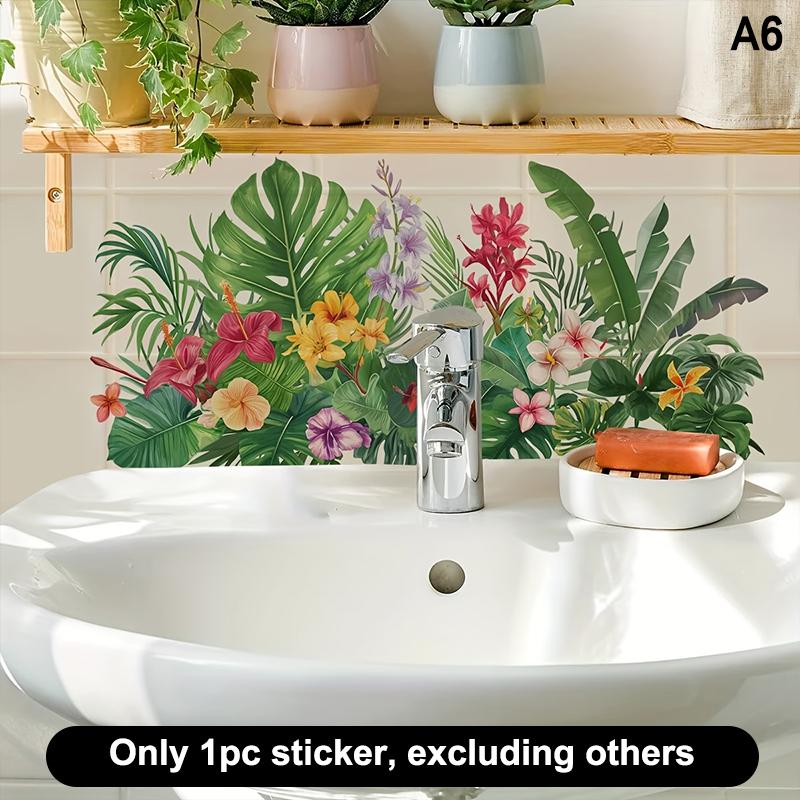 Frisches Blumendekor Spülbereich Hintergrundwand Aufkleber Badezimmer Wanddekoration Selbstklebend Abnehmbar Wasserdicht Kreativer Aufkleber
