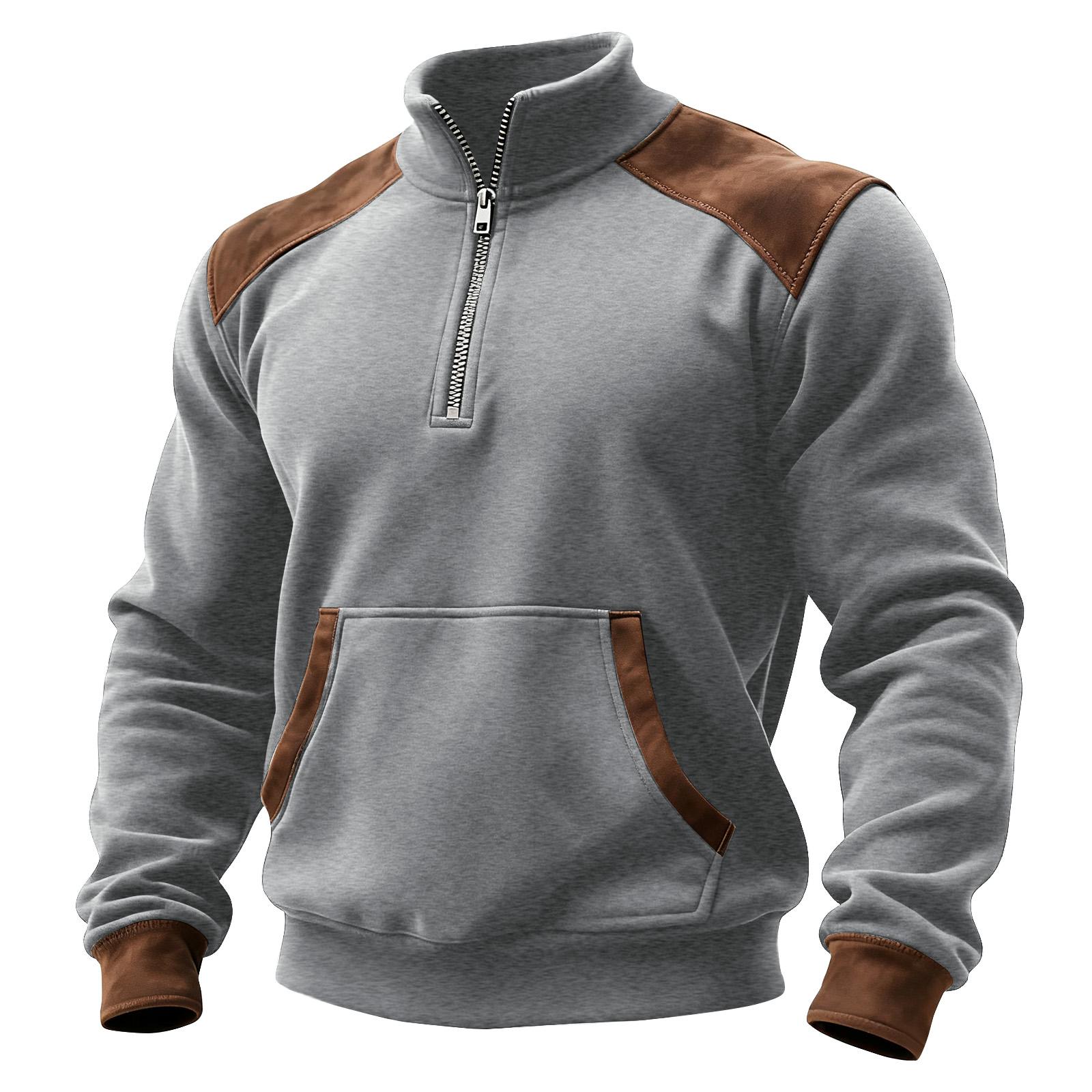 

Мужской свитшот колор-блок на молнии до середины, со стойкой, спортивный, большого размера, повседневный свитшот со стойкой L