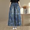 Plus size Vintage floral high waist casual loose Women spring summer autumn jeans denim wide leg Pants