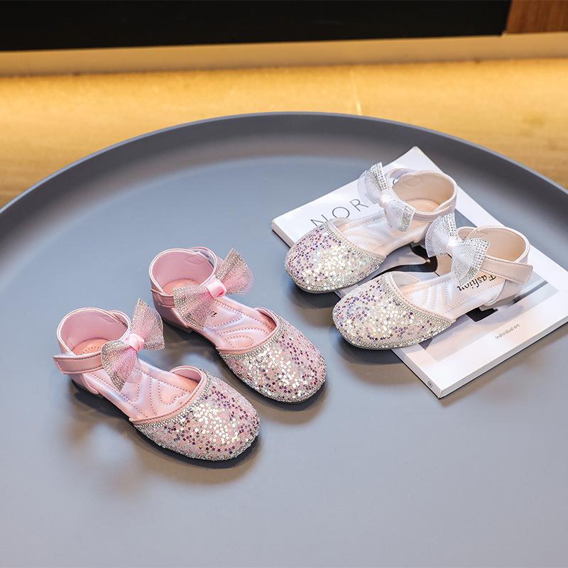 Sommer Kinderschuhe Mode Süße Kindersandalen für Mädchen Kleinkind Glitzer Schleife Pailletten Prinzessin Lässig Partykleid Sandalen