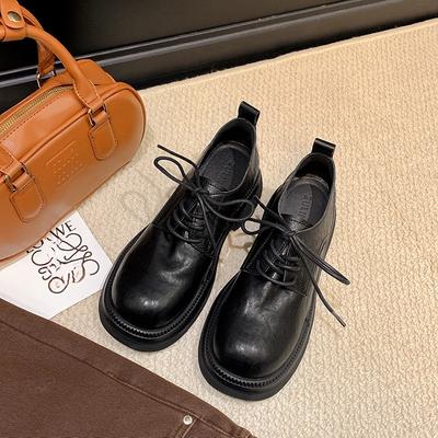 Small Leather Shoes Women's Genuine Leather Washed Old Spring New Style Lace-up Thick-soled Jk Loafers Women's Single Shoes