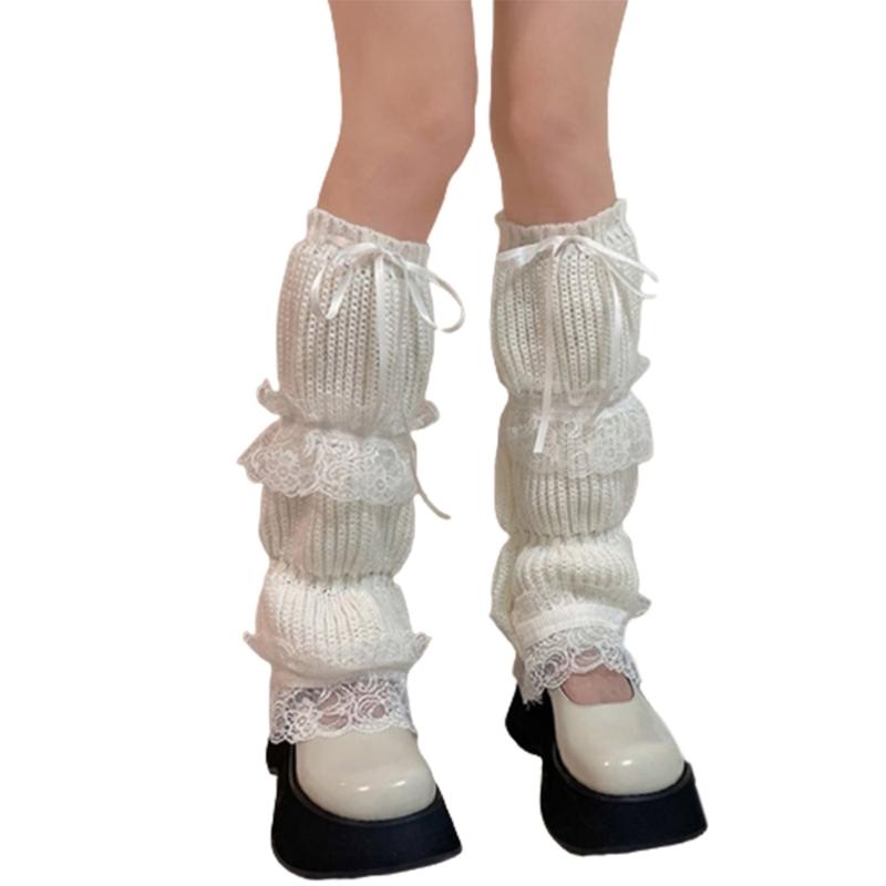 Lolitas Leg Warmer Y2K Knitted Leg Sleeves Goth Baggy Cuffs Ankle Heap Socks JK Uniform Foot Cover Lace Frilly Leg Socks