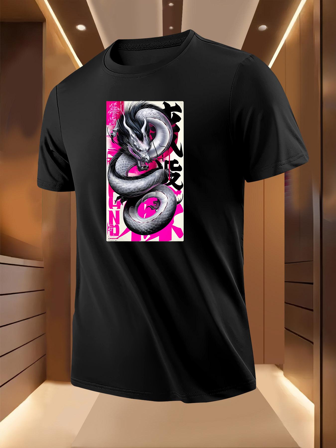 Silvery Scale Oriental Dragon Print Tshirt - Breathable L... XXXL