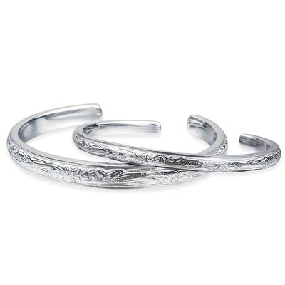 Aloha Lokahi Hawaiian Jewelry Pair Bangle Surgical Stainless Steel Accessory Plumeria Scroll Stainless Silver [Aloha Lokahi]