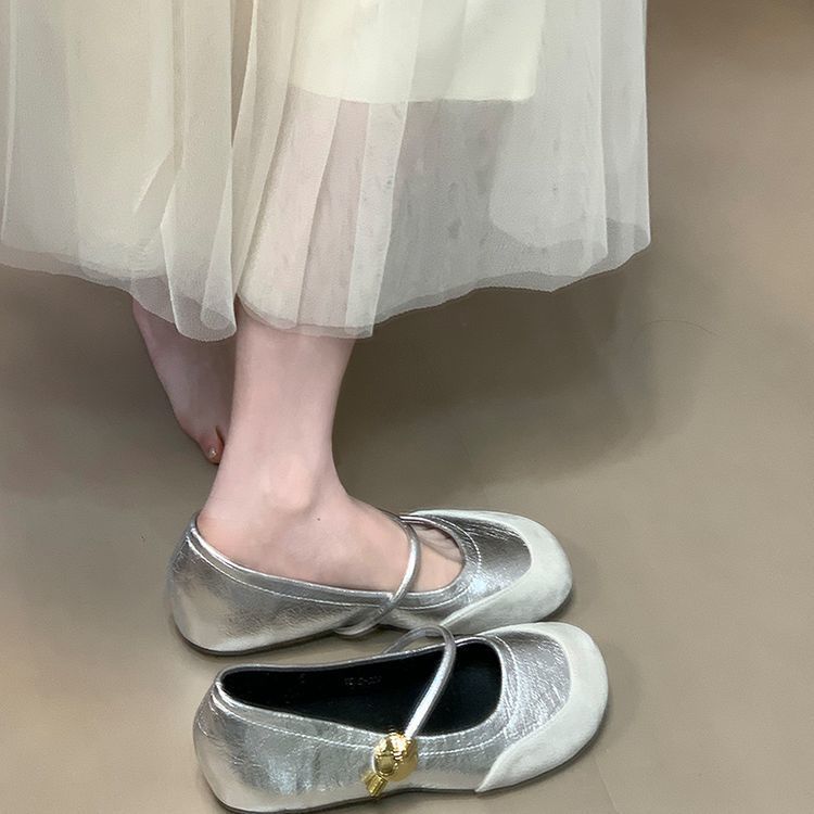 

Height-increasing splicing Mary Jane shoes 2025 new round head with light mouth commuting Velcro fashion single shoes women 40 серебряный