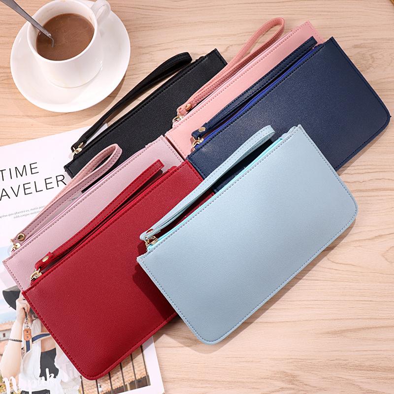 Simple Soft Pu Leather Long Wallets Large Capacity Solid Color Card Holder Coin Purse Women Girls