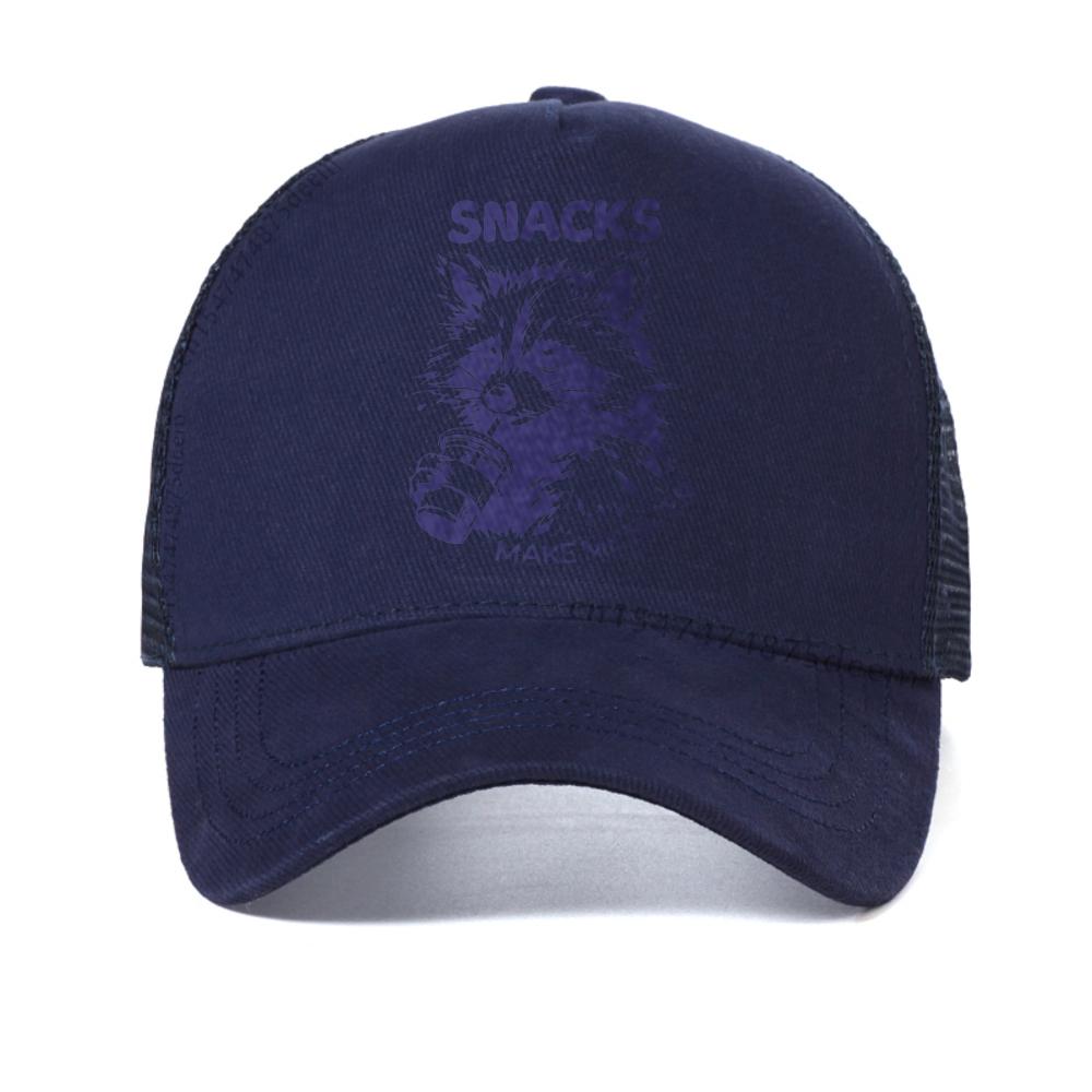 

Men s Funny Raccoon Graphic with Snacks Make Me Meaner Slogan baseball cap fashion casual Breathable Snapback hats mesh caps Adjustable темно-синього кольору