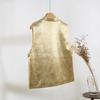 Spring and summer new temperament woven gold jacquard vest retro zen simple stand-up collar disc buckle women's vest