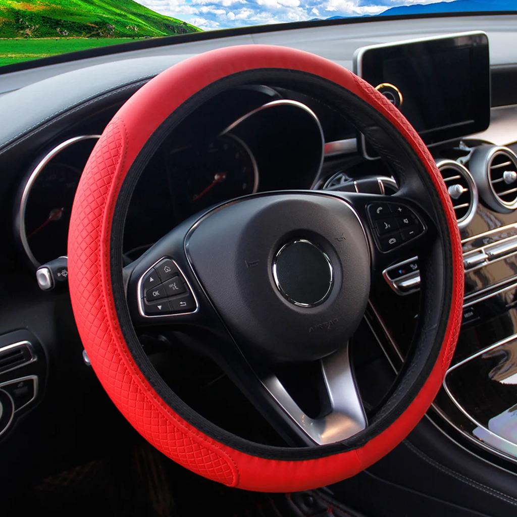 Leather Three-dimensional Embossing, Comfortable and Soft, Car Interior, No Inner Ring Steering Wheel Cover