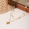 Layered Pearl Necklace With Heart Pendant Titanium Steel Choker For Women Elegant Collarbone Chain